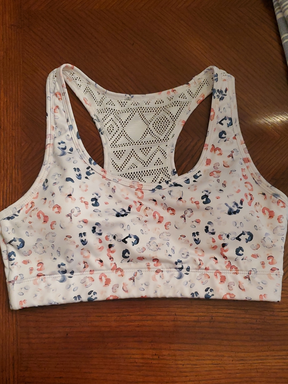 Zyia Bomber Sports Bra - White with Navy & Coral Print